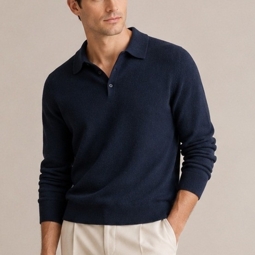 Quince Polo Sweater 100% Mongolian Cashmere Long Sleeve Date True Navy XL EUC